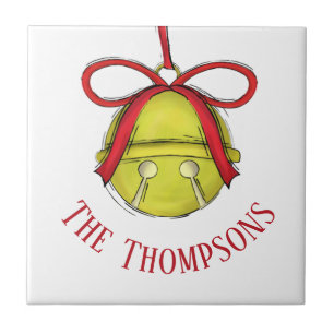 Christmas Cute Holiday Gold Festive Jingle Bells Ceramic Tile