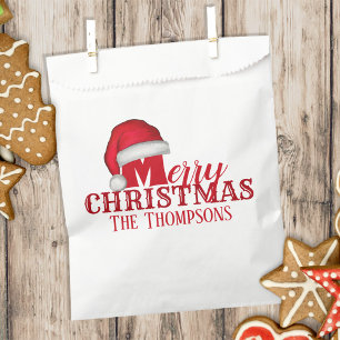 Christmas Cute Holiday Red Santa Hat Typography Favour Bag