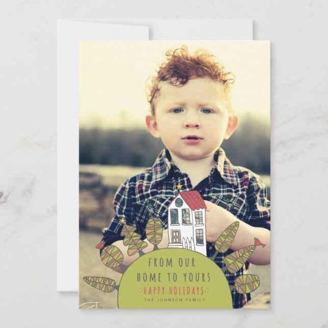 Christmas Cute House Illustration Photo Card (Front)