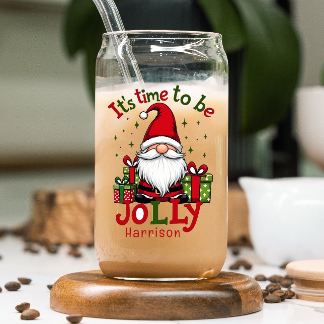 Christmas Cute Jolly Santa Personalised Name Can Glass (Creator Uploaded)