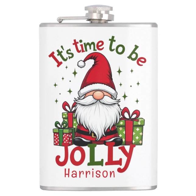 Christmas Cute Jolly Santa Personalised Name Hip Flask (Front)