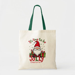 Christmas Cute Jolly Santa Personalised Name Tote Bag