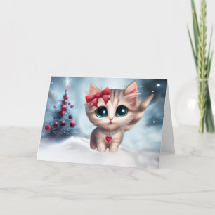 Christmas Cute Kitten with Christmas Tree Card