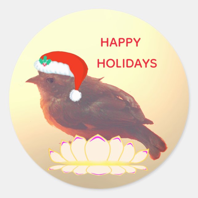 Christmas cute little bird classic round sticker (Front)