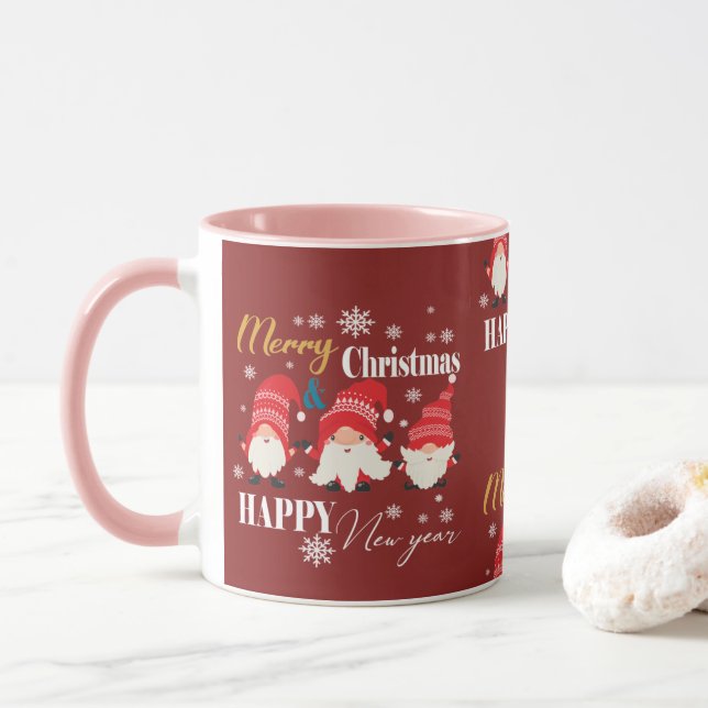 Christmas cute little red dwarfs   mug (With Donut)