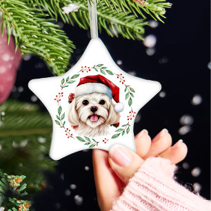 Christmas Cute Maltese Dog Personalized Ceramic Ornament