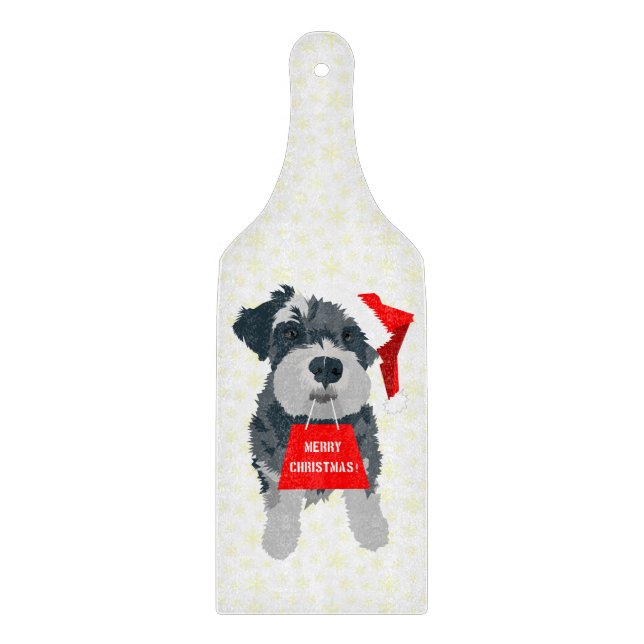 Christmas Cute Miniature Schnauzer Dog Santa Hat Cutting Board (Front)