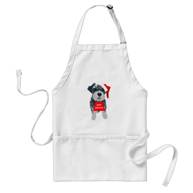 Christmas Cute Miniature Schnauzer Dog Santa Hat Standard Apron (Front)