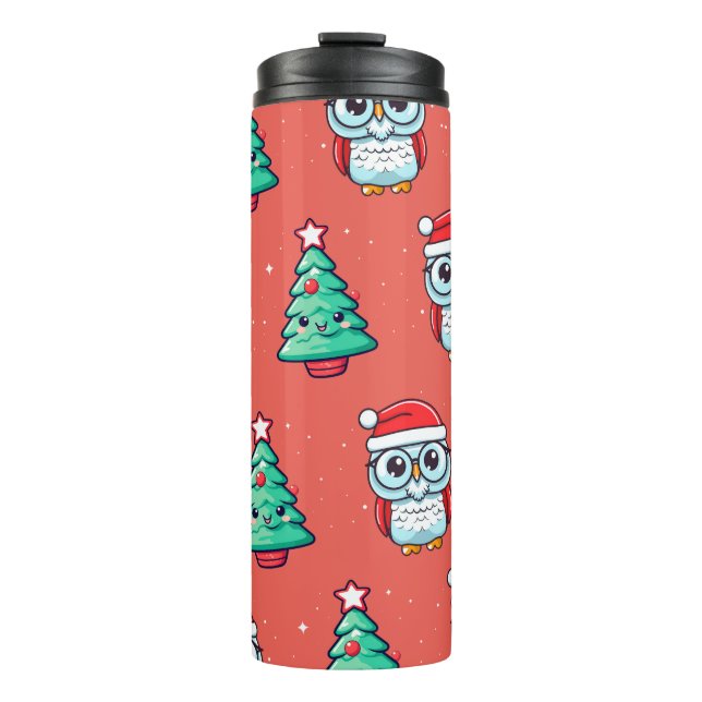 Christmas Cute Owl Santa Claus Thermal Tumbler (Front)