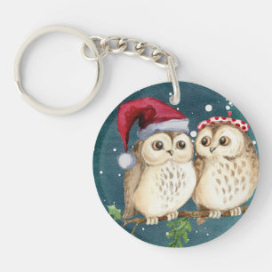 christmas cute Owl Wildlife santa's hat snow Key Ring