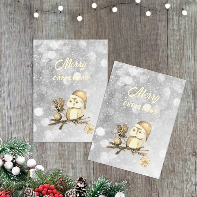 Christmas Cute Owl With Branches And Balls Foil Holiday Card (Creator Uploaded)