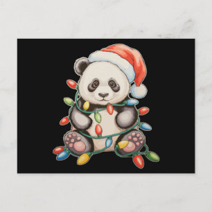 Christmas Cute Panda Xmas Lights Santa Hat Family Holiday Postcard