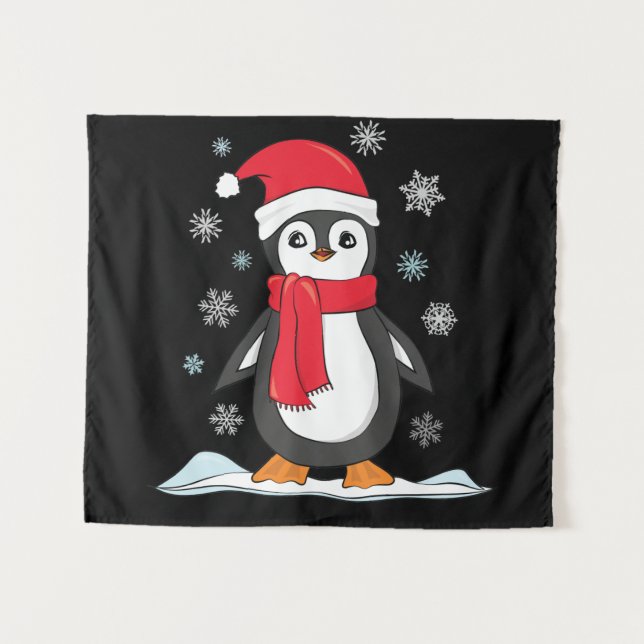 Christmas Cute Penguin Tapestry (Front (Horizontal))