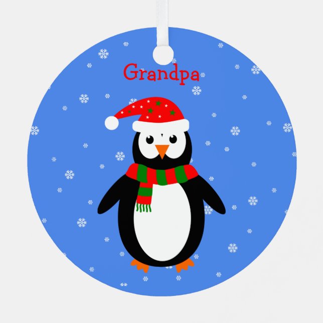 Christmas cute penguins add name date two-sided metal tree decoration (Back)