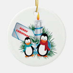 Christmas Cute Penguins And Candle custom ornament