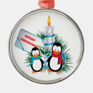 Christmas Cute Penguins And Candle custom ornament
