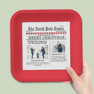 Christmas Cute Photo Collage Simple Newspaper Paper Plate