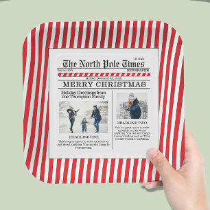 Christmas Cute Photo Collage Simple Newspaper Paper Plate