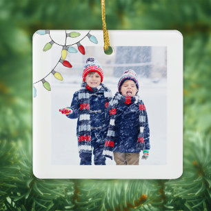 Christmas Cute Photo Colourful Holiday String Ligh Ceramic Ornament