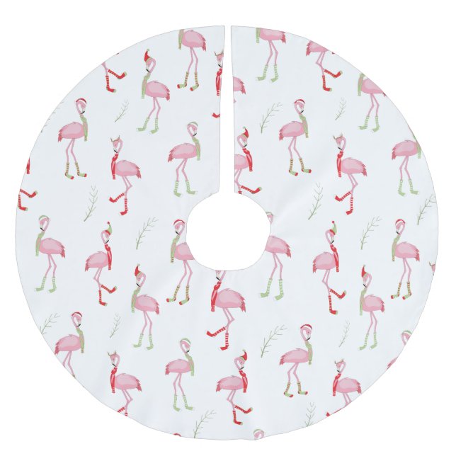 Christmas Cute Pink Flamingo  Brushed Polyester Tree Skirt (Front)