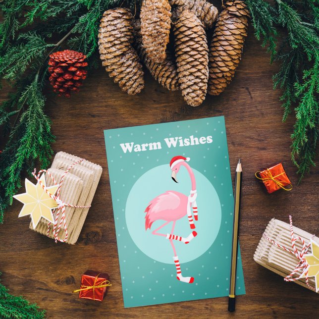    Christmas Cute Pink Flamingo  Holiday Card (Creator Uploaded)