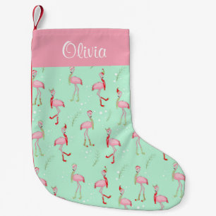 Christmas Cute Pink Flamingo Pattern Small Christmas Stocking