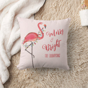 Christmas Cute Pink Flamingo Personalised Cushion