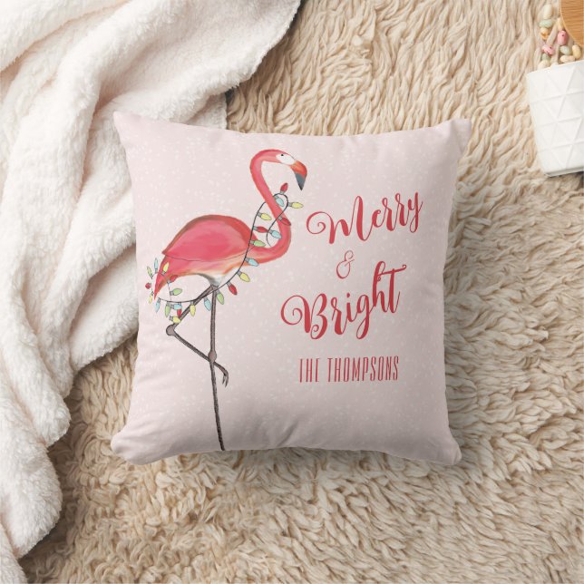 Christmas Cute Pink Flamingo Personalised Cushion (Blanket)