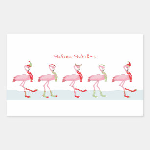    Christmas Cute Pink Flamingo  Rectangular Sticker