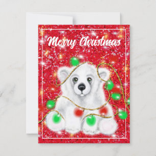 Christmas cute polar bear cub, Santa bear cub  Card