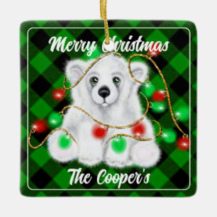 Christmas cute polar bear cub, Santa bear cub  Ceramic Ornament