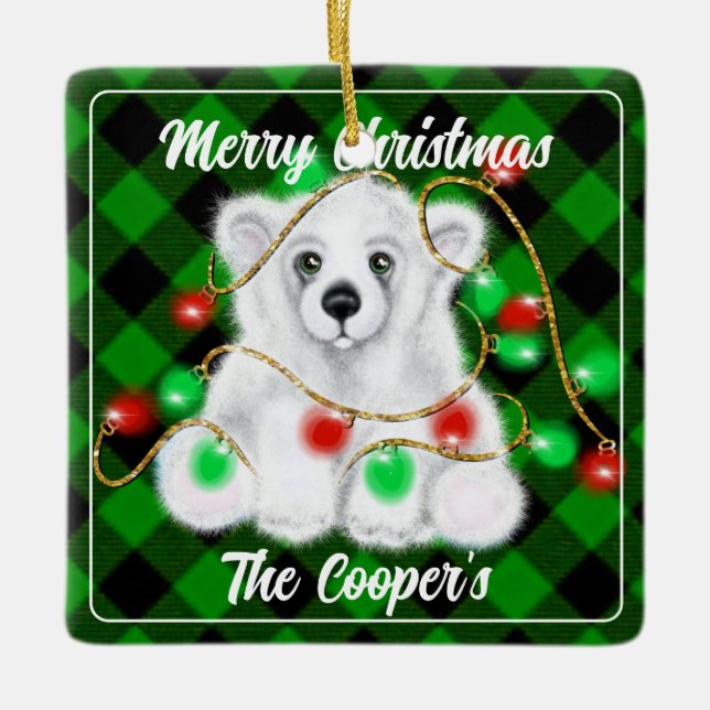 Christmas cute polar bear cub, Santa bear cub  Ceramic Ornament (Front)