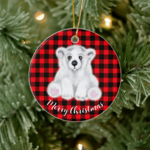 Christmas cute polar bear cub, Santa bear cub  Ceramic Ornament
