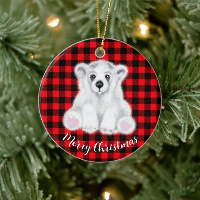 Christmas cute polar bear cub, Santa bear cub  Ceramic Ornament (Tree)