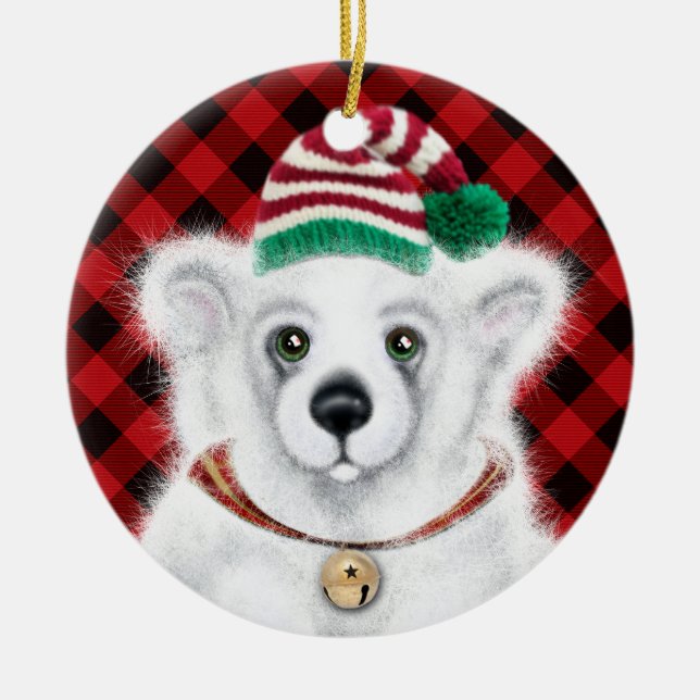 Christmas cute polar bear cub, Santa bear cub  Ceramic Ornament (Front)