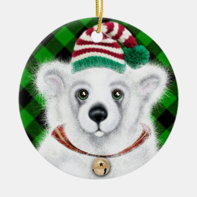 Christmas cute polar bear cub, Santa bear cub  Ceramic Ornament (Front)