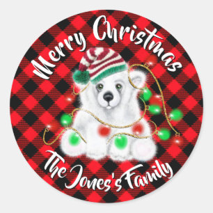 Christmas cute polar bear cub, Santa bear cub  Classic Round Sticker