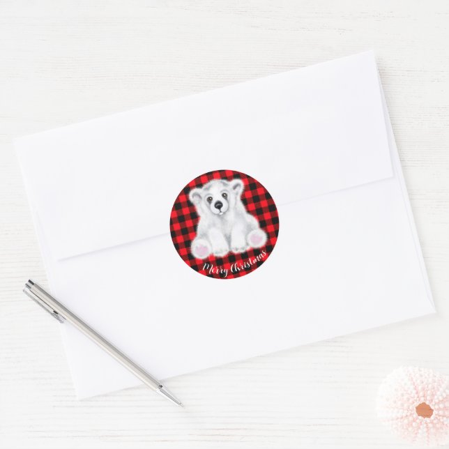 Christmas cute polar bear cub, Santa bear cub  Classic Round Sticker (Envelope)