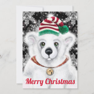 Christmas cute polar bear cub, Santa bear cub Holiday Card