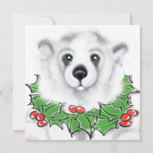 Christmas cute polar bear cub, Santa bear cub Invitation