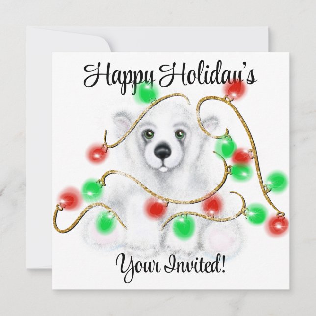 Christmas cute polar bear cub, Santa bear cub  Invitation (Front)