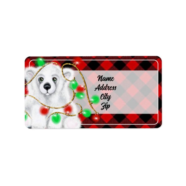 Christmas cute polar bear cub, Santa bear cub  Label (Front)