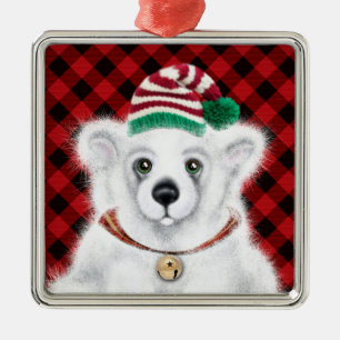Christmas cute polar bear cub, Santa bear cub  Metal Ornament