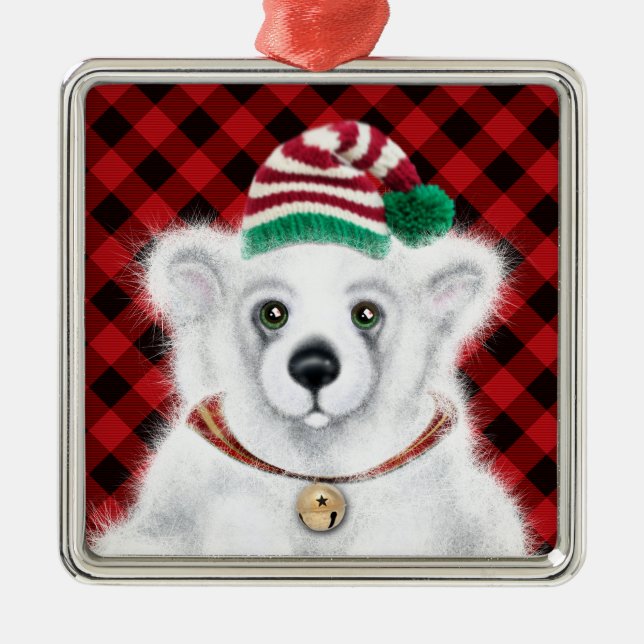 Christmas cute polar bear cub, Santa bear cub  Metal Ornament (Front)