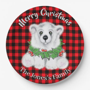 Christmas cute polar bear cub, Santa bear cub  Paper Plate