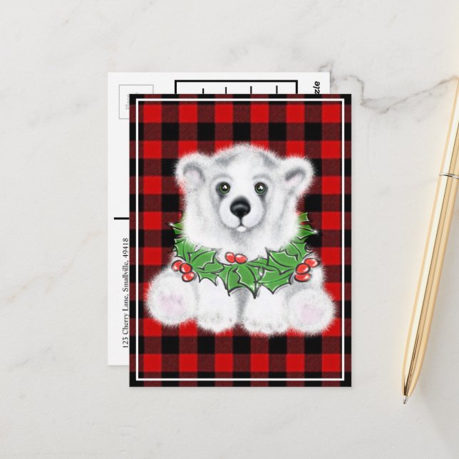 Christmas cute polar bear cub, Santa bear cub  Postcard (Front/Back In Situ)