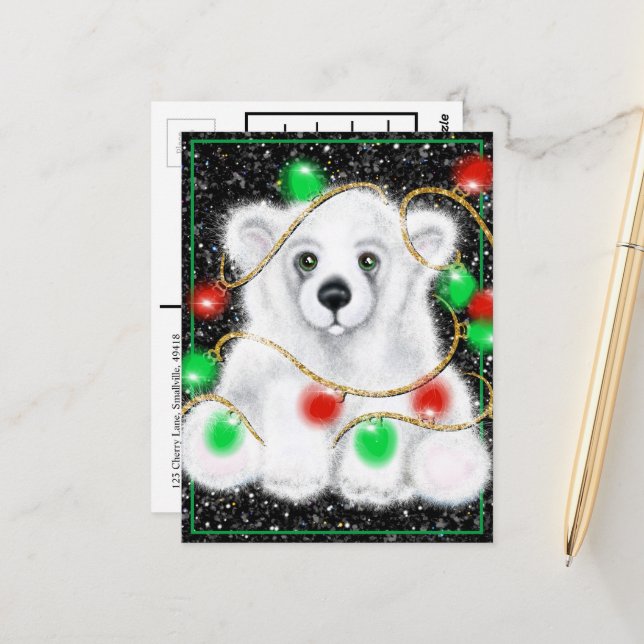 Christmas cute polar bear cub, Santa bear cub  Postcard (Front/Back In Situ)