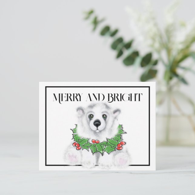 Christmas cute polar bear cub, Santa bear cub  Postcard (Standing Front)
