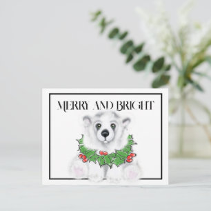 Christmas cute polar bear cub, Santa bear cub  Postcard