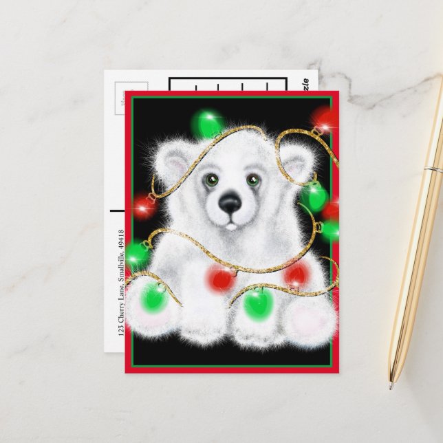 Christmas cute polar bear cub, Santa bear cub  Postcard (Front/Back In Situ)
